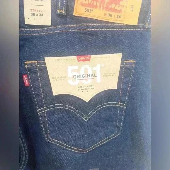 NWT Levi's Men's 505 Regular-Fit Stretch Jeans in Rinse Str Dark Wash 38x34 - Picture 5 of 6